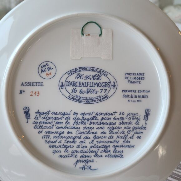 Vintage D'Arceau Limoges Lafayette Legacy Collector Plate 2 North Island Landing - Picture 8 of 10